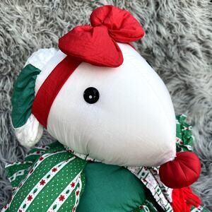 Vintage Nylon Holiday Decor Christmas Girl Miss Mouse Stuffed Animal Plush Puffy